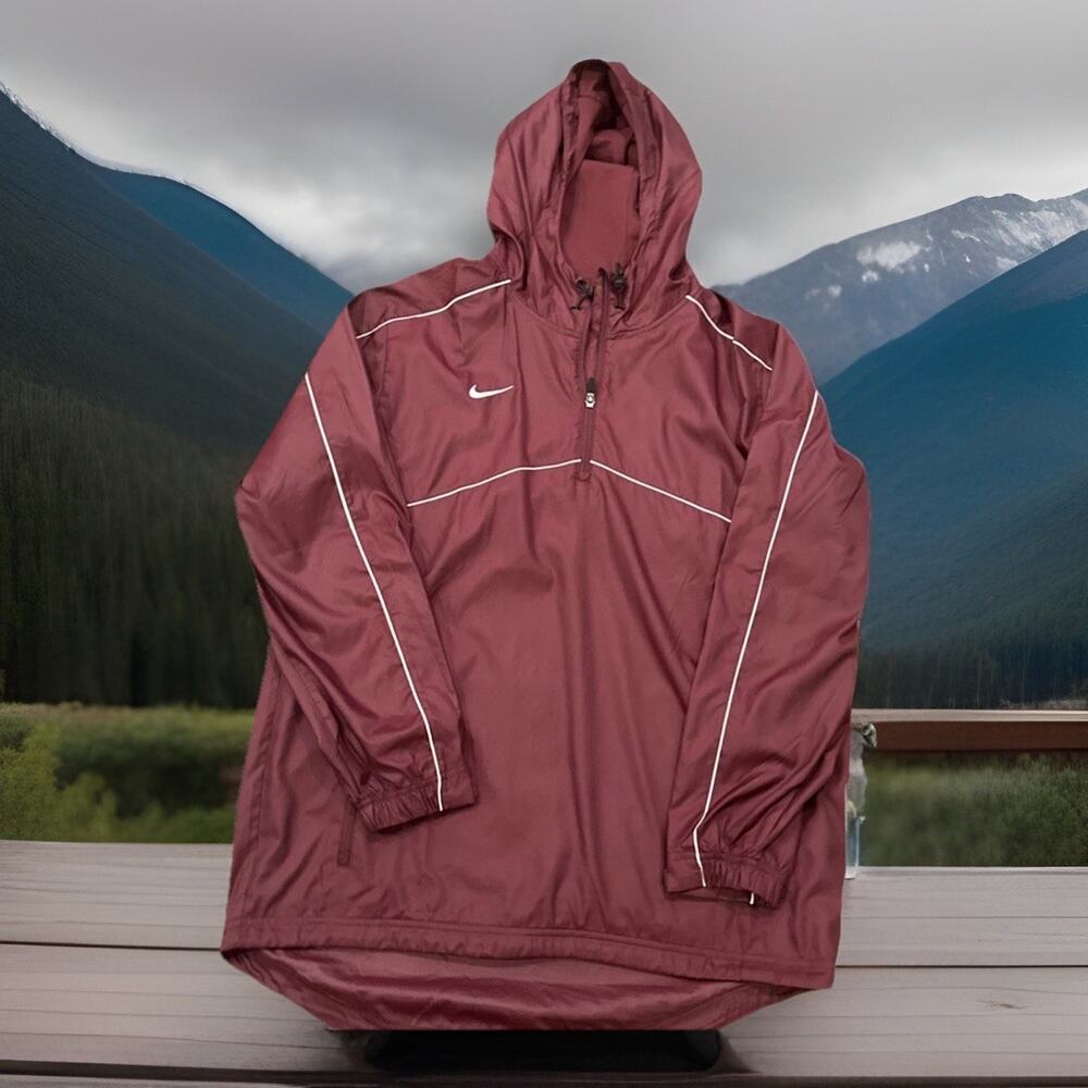 Nike Mens Quarter Zip Hooded Windbreaker Jacket Mens Medium Burgundy Maroon